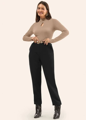 Rovitex - Blusa Manga Longa em Ribana Marrom - ROVITEX