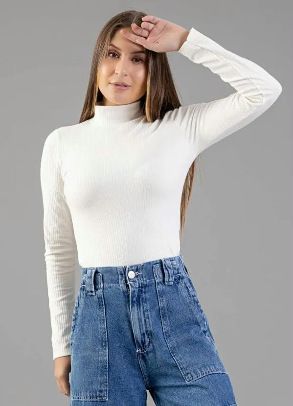 Just Basic - Blusa Manga Longa em Ribana Off White