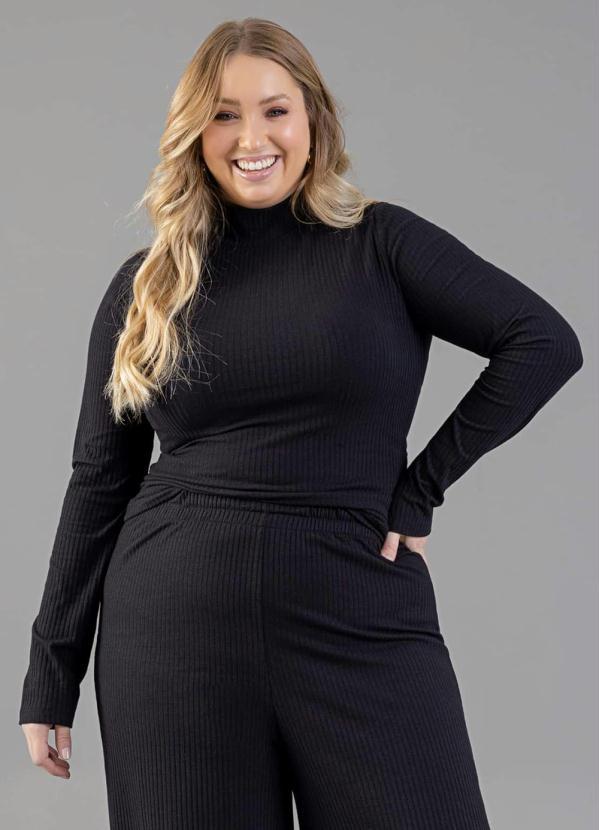Just Basic - Blusa Manga Longa em Ribana Preto