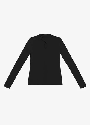 Rovitex - Blusa Manga Longa em Ribana Preto - ROVITEX