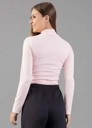 Just Basic - Blusa Manga Longa Gola Alta em Ribana Rosa Claro - JUST BASIC