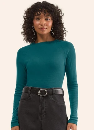 Rovitex - Blusa Manga Longa em Ribana Verde - ROVITEX