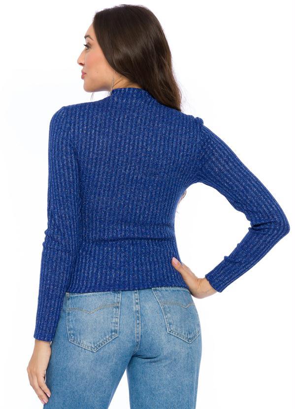 Doce Trama - Blusa Manga Longa em Tricot com Decote Azul 2