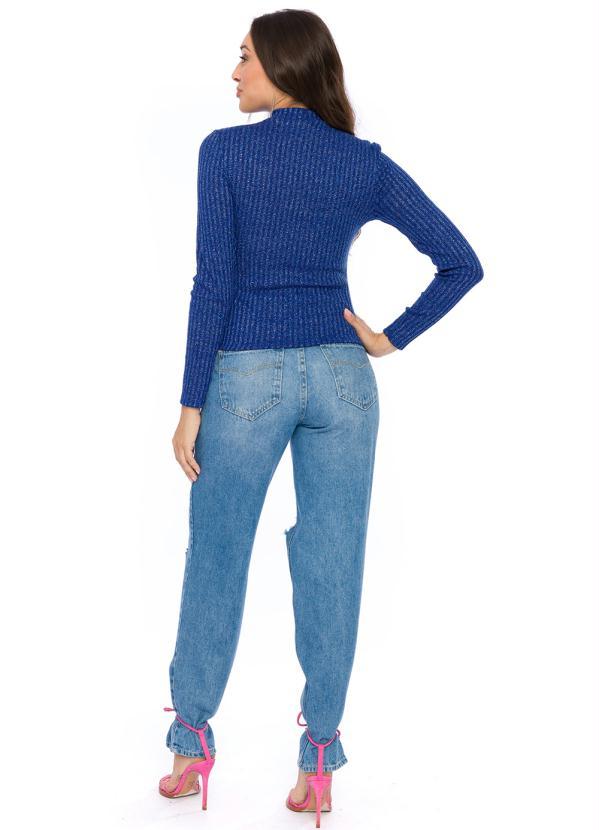 Doce Trama - Blusa Manga Longa em Tricot com Decote Azul 4
