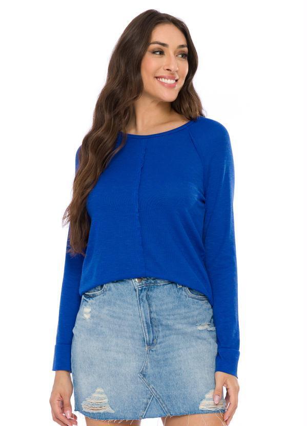 Doce Trama - Blusa Manga Longa em Tricot Flamê Azul
