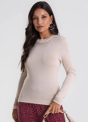 Endless - Blusa Manga Longa em Visco Tricot Bege - ENDLESS