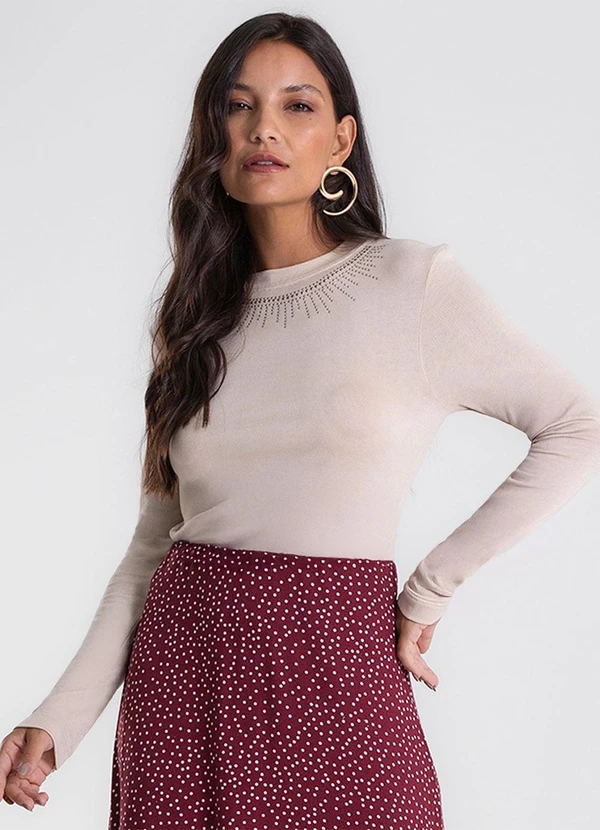 Endless - Blusa Manga Longa em Visco Tricot Bege 4