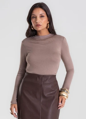 Endless - Blusa Manga Longa em Visco Tricot Marrom - ENDLESS