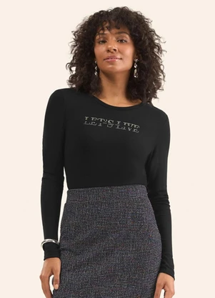 Rovitex - Blusa Manga Longa em Visco Tricot Preto - ROVITEX