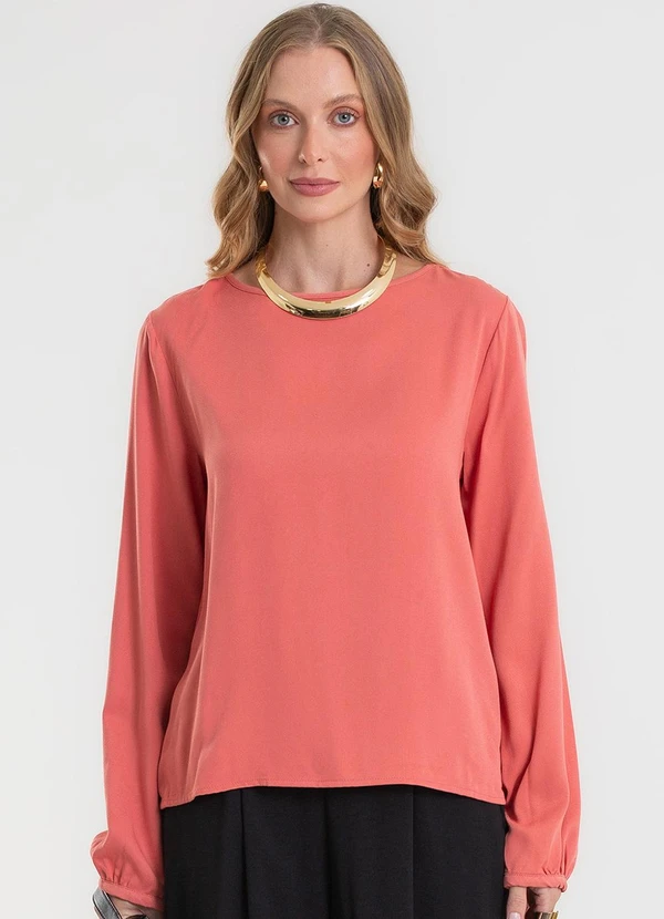 Rovitex - Blusa Manga Longa em Viscose Laranja 4