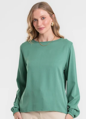 Rovitex - Blusa Manga Longa em Viscose Verde - ROVITEX