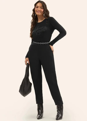 Rovitex - Blusa Manga Longa em Viscotorcion Preto - ROVITEX
