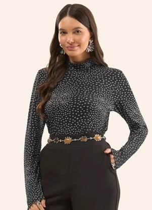 Rovitex - Blusa Manga Longa em Viscotorcion Preto - ROVITEX