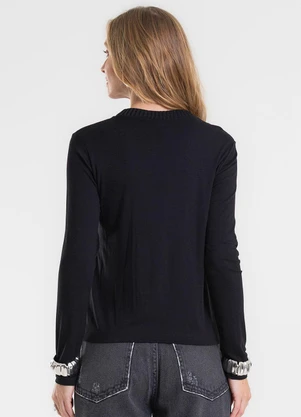 Rovitex - Blusa Manga Longa em Viscotorcion Preto - ROVITEX