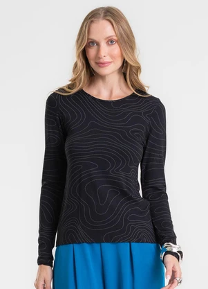 Rovitex - Blusa Manga Longa em Viscotorcion Preto - ROVITEX