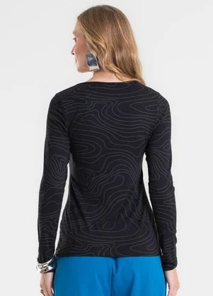 Rovitex - Blusa Manga Longa em Viscotorcion Preto - ROVITEX