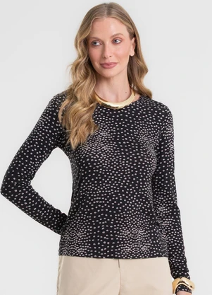 Rovitex - Blusa Manga Longa em Viscotorcion Preto - ROVITEX