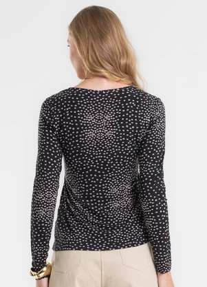 Rovitex - Blusa Manga Longa em Viscotorcion Preto - ROVITEX