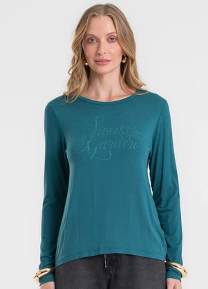 Rovitex - Blusa Manga Longa em Viscotorcion Verde - ROVITEX