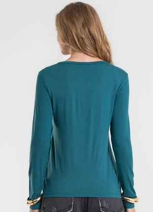 Rovitex - Blusa Manga Longa em Viscotorcion Verde - ROVITEX