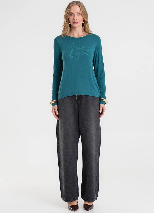 Rovitex - Blusa Manga Longa em Viscotorcion Verde 3