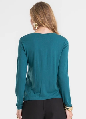 Rovitex - Blusa Manga Longa em Viscotorcion Verde - ROVITEX