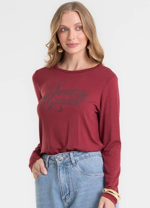 Rovitex - Blusa Manga Longa em Viscotorcion Vermelho - ROVITEX