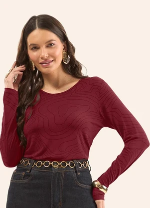 Rovitex - Blusa Manga Longa em Viscotorcion Vermelho - ROVITEX