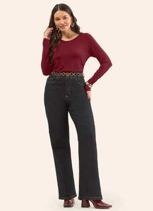 Rovitex - Blusa Manga Longa em Viscotorcion Vermelho - ROVITEX