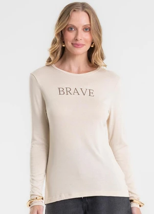 Rovitex - Blusa Manga Longa Estampada Bege - ROVITEX