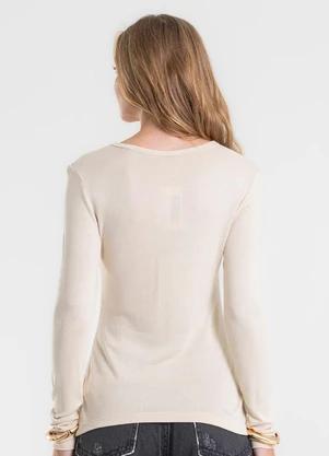 Rovitex - Blusa Manga Longa Estampada Bege - ROVITEX