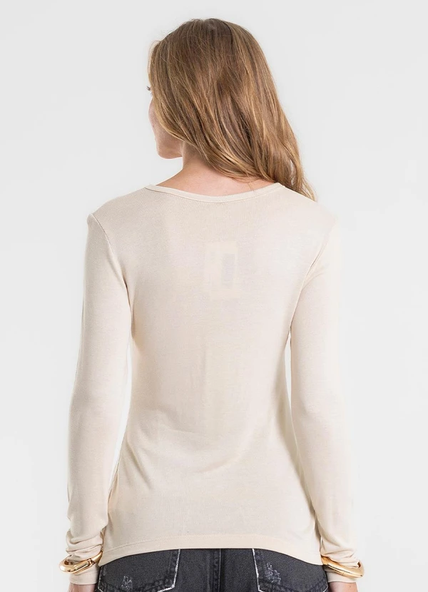 Rovitex - Blusa Manga Longa Estampada Bege 2