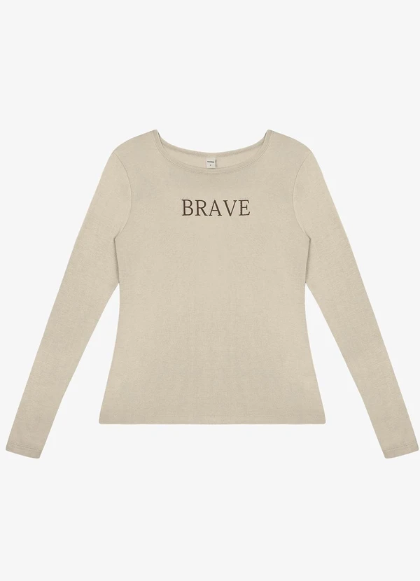 Rovitex - Blusa Manga Longa Estampada Bege 5