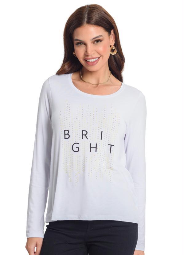 Rovitex - Blusa Manga Longa Estampada Branco
