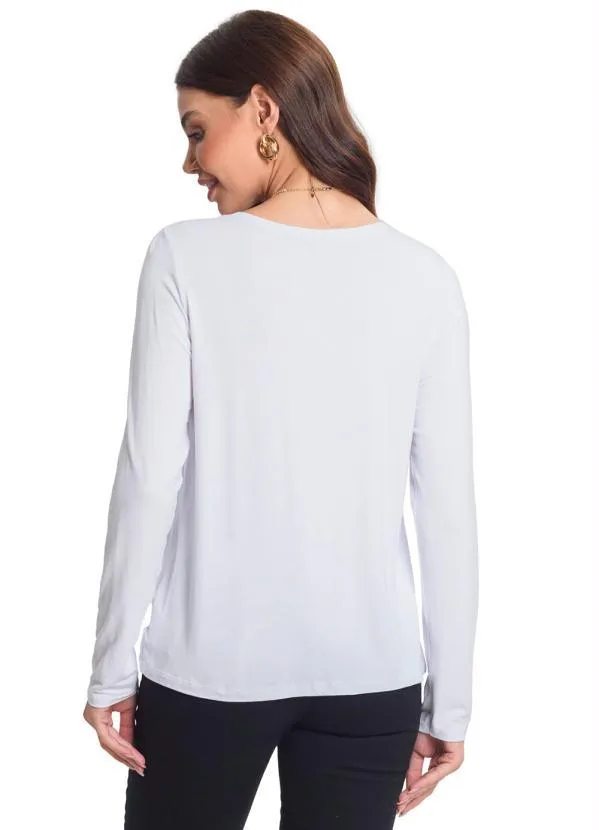 Rovitex - Blusa Manga Longa Estampada Branco 2