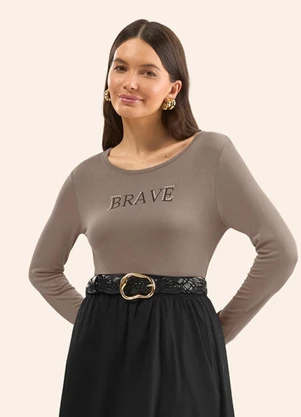 Rovitex - Blusa Manga Longa Estampada Marrom - ROVITEX