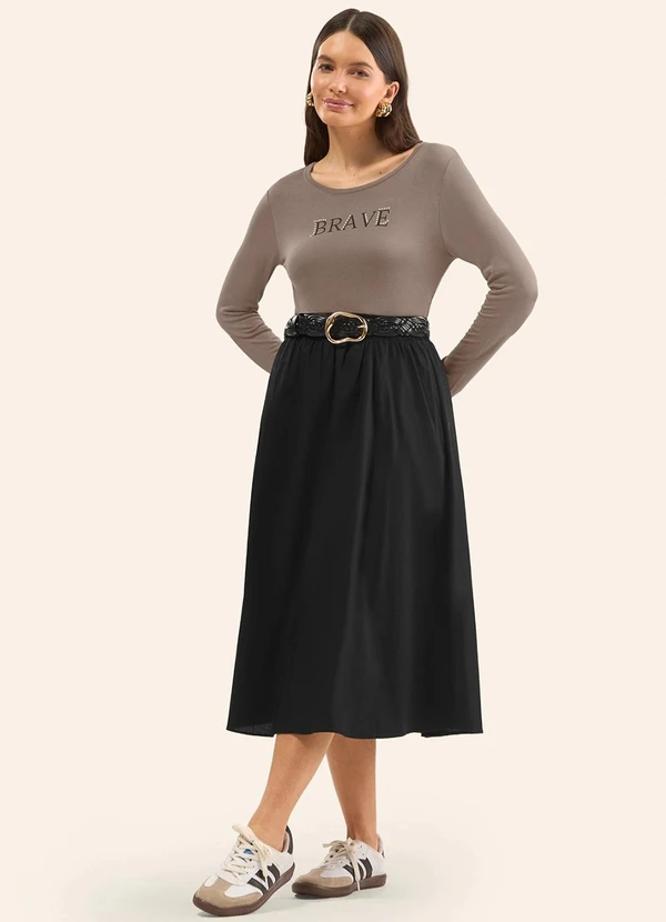 Rovitex - Blusa Manga Longa Estampada Marrom 2