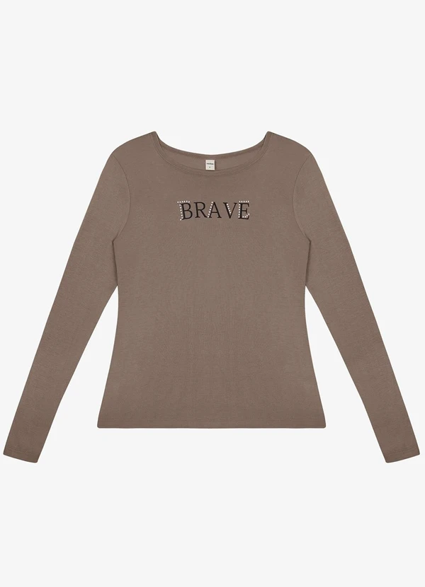 Rovitex - Blusa Manga Longa Estampada Marrom 3