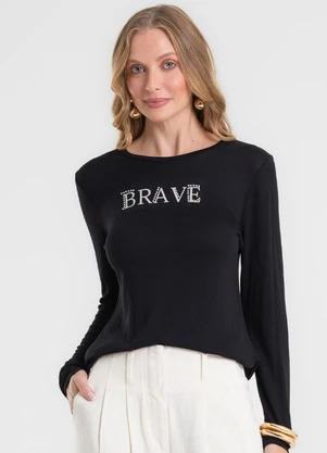 Rovitex - Blusa Manga Longa Estampada Preto - ROVITEX