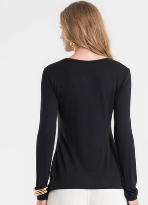 Rovitex - Blusa Manga Longa Estampada Preto - ROVITEX