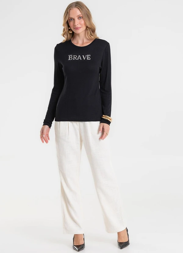 Rovitex - Blusa Manga Longa Estampada Preto 3