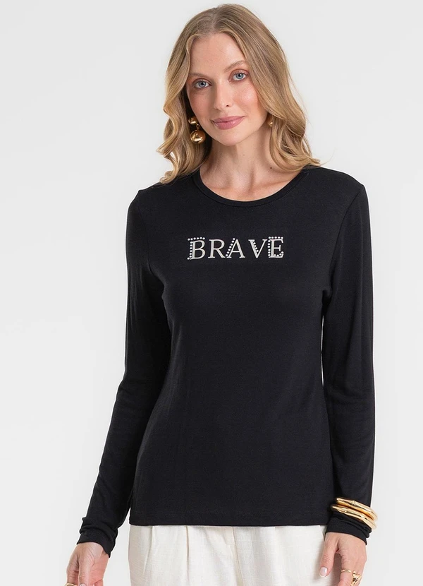 Rovitex - Blusa Manga Longa Estampada Preto 4