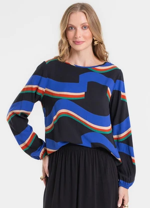 Rovitex - Blusa Manga Longa Estampada Preto - ROVITEX