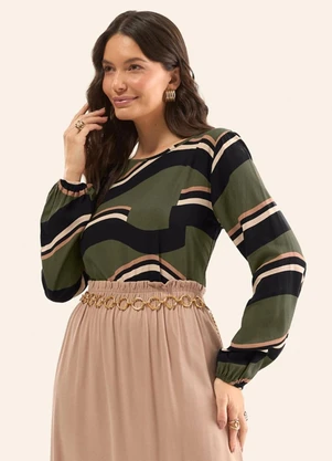 Rovitex - Blusa Manga Longa Estampada Verde - ROVITEX