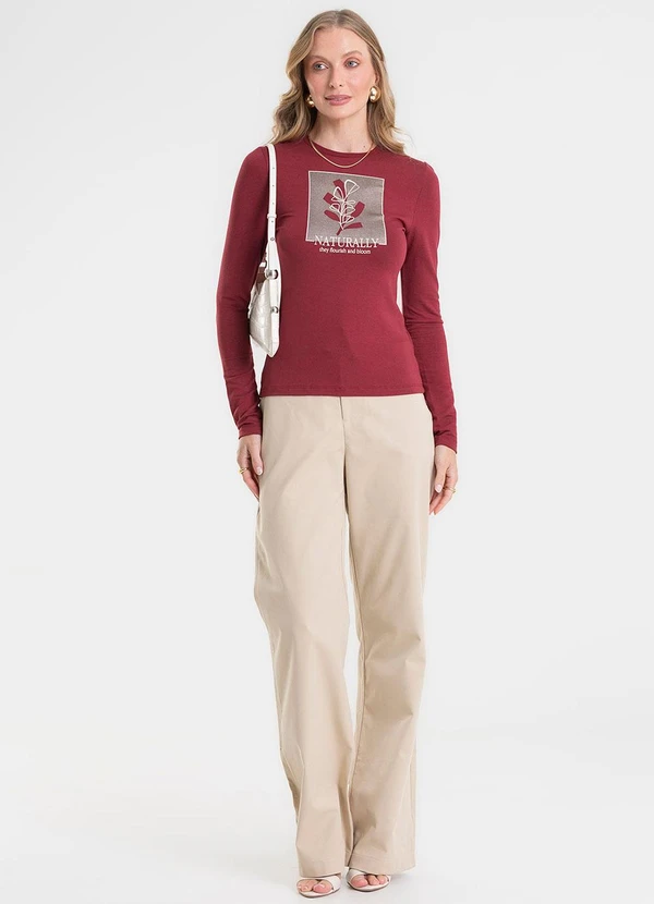 Rovitex - Blusa Manga Longa Estampada Vermelho 3