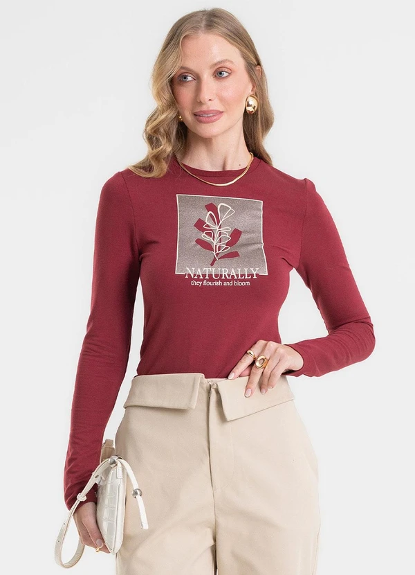 Rovitex - Blusa Manga Longa Estampada Vermelho 4