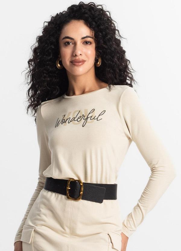 Rovitex - Blusa Manga Longa Feminina Bege
