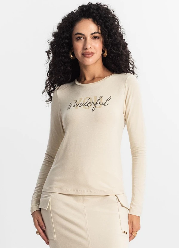 Rovitex - Blusa Manga Longa Feminina Bege 4