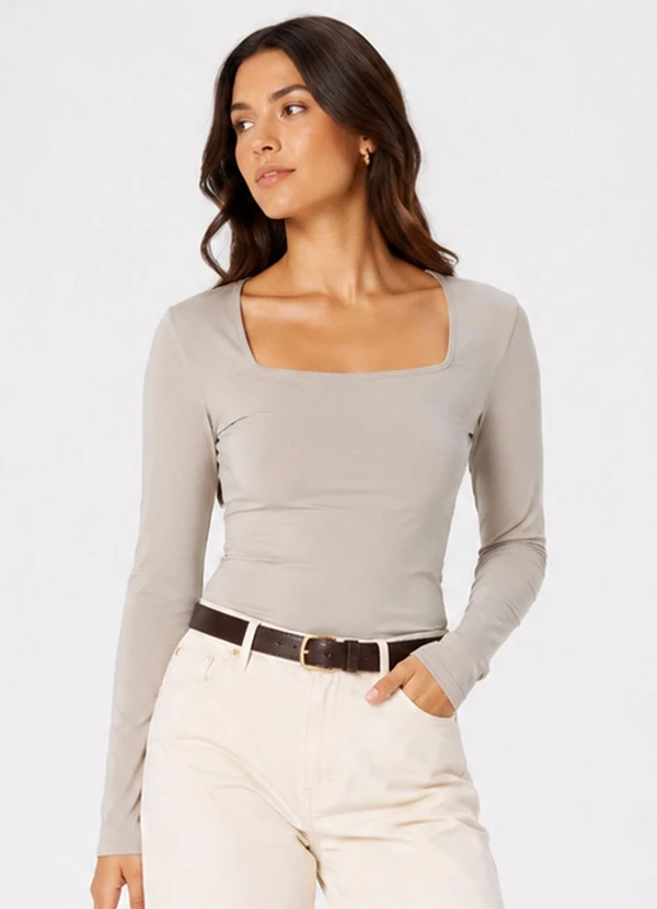Infinita Cor - Blusa Manga Longa Feminina Bege