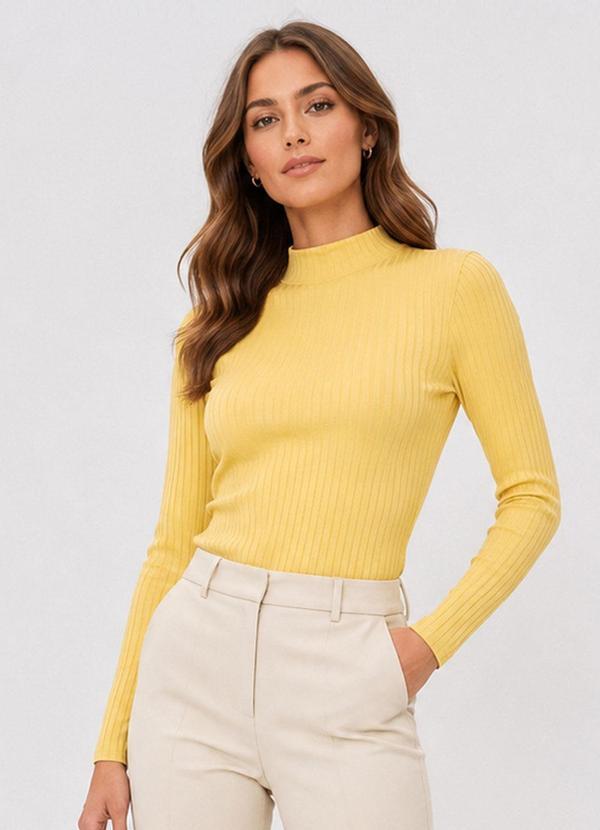 Select - Blusa Manga Longa Feminina Canelada Amarelo